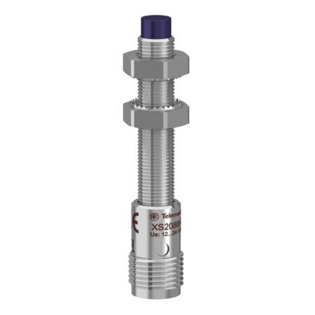 XS208BLPAM12, SENSOR INDUCTIVO NO RASANTE METALICO M08, ALC. 2.5MM, PNP NA, 3 HILOS, 12-24VDC, CONEX. M12, IP67