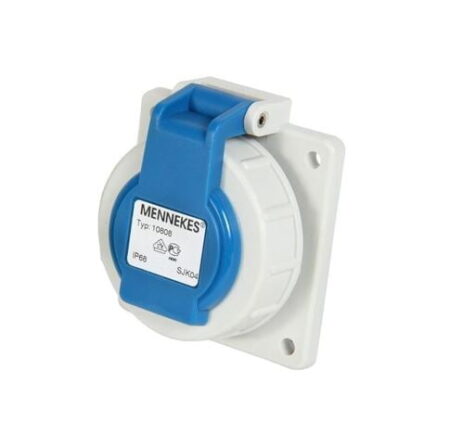 10808, TOMACORRIENTE INDUSTRIAL EMPOTRABLE SCHUKO 16A 2P+T 230V, COLOR AZUL, HERMETICO, IP68