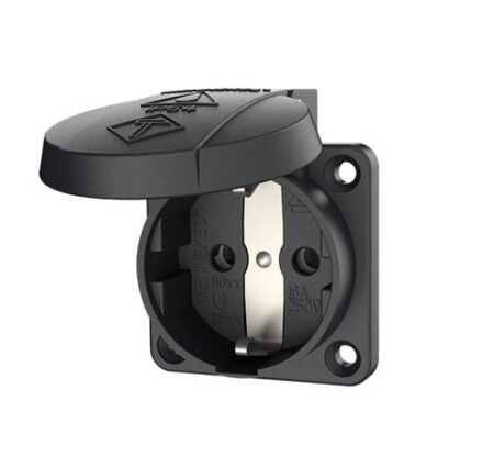 11012, TOMACORRIENTE INDUSTRIAL EMPOTRABLE SCHUKO 16A 2P+T 230V, COLOR NEGRO, IP54