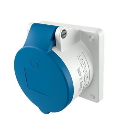 1366, TOMACORRIENTE INDUSTRIAL EMPOTRABLE RECTO 16A 2P+T 250V, COLOR AZUL 6H, IP44