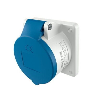 1395, TOMACORRIENTE INDUSTRIAL EMPOTRABLE RECTO 32A 2P+T 250V, COLOR AZUL 6H, IP44