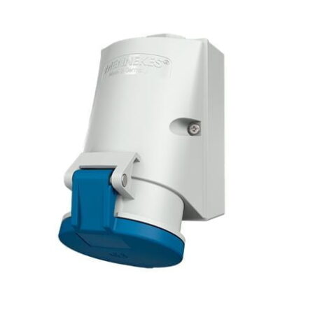 1424, TOMACORRIENTE INDUSTRIAL VISIBLE 32A 3P+T 250V, COLOR AZUL 9H, IP44, LIBRE DE HALOGENO