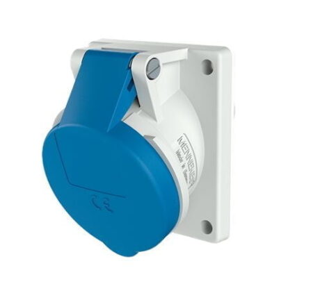 1463, TOMACORRIENTE INDUSTRIAL EMPOTRABLE 16A 2P+T 250V, COLOR AZUL 6H, IP44