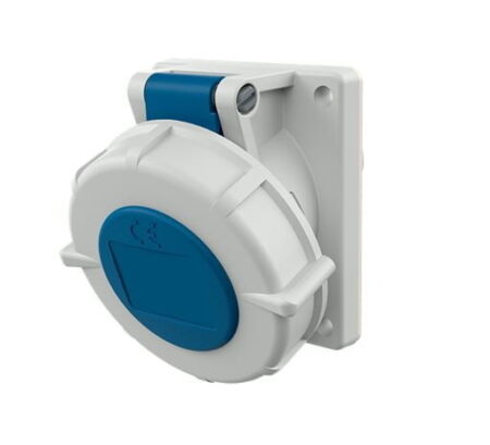 1475, TOMACORRIENTE INDUSTRIAL EMPOTRABLE 16A 2P+T 250V, COLOR AZUL 6H, IP67