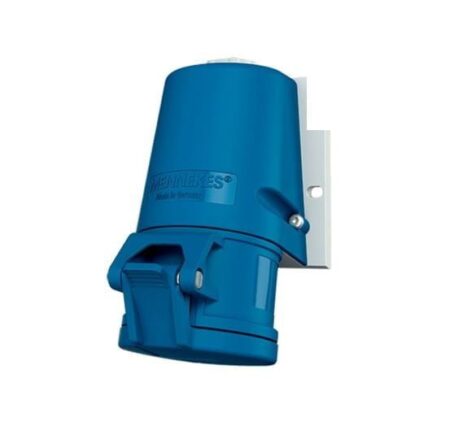 27001, TOMACORRIENTE INDUSTRIAL VISIBLE 16A 2P+T 250V, COLOR AZUL 6H, IP44, LIBRE DE HALOGENO