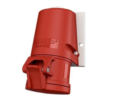 27002, TOMACORRIENTE INDUSTRIAL VISIBLE 16A 3P+T 415V, COLOR ROJO 6H, IP44, LIBRE DE HALOGENO