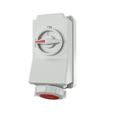 5600A, TOMACORRIENTE INDUSTRIAL VISIBLE 16A 3P+T 400V C/ BLOQUEO MECANICO DUO, COLOR ROJO 6H, IP67