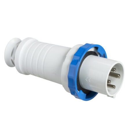 81379, ENCHUFE INDUSTRIAL AEREO 63A 3P+T 250VAC, COLOR AZUL, IP67
