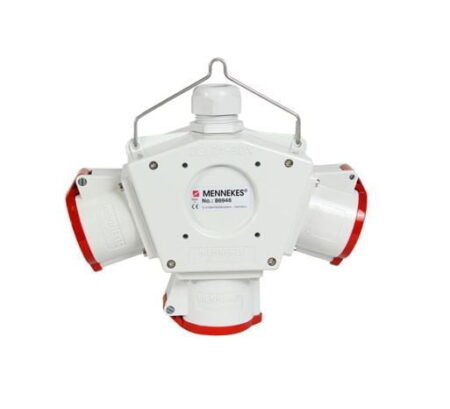 86946, TOMACORRIENTE INDUSTRIAL TRIPLE AEREO 32A 3P+T 415V, COLOR ROJO 6H, IP44, DELTA BOX