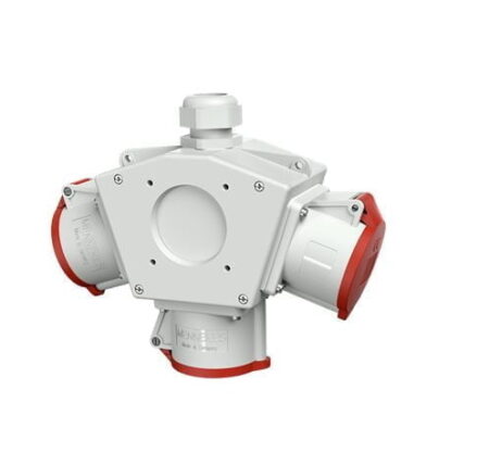 90839, TOMACORRIENTE INDUSTRIAL TRIPLE AEREO 32A 3P+N+T 415V, COLOR ROJO 6H, IP44