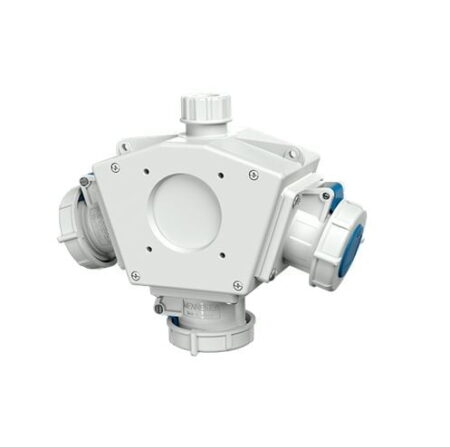 92895, TOMACORRIENTE INDUSTRIAL TRIPLE AEREO 16A 2P+T 250V, COLOR AZUL 6H, IP67, DELTA BOX