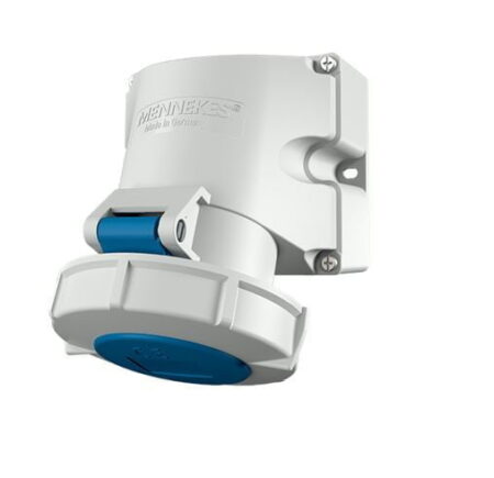 9371, TOMACORRIENTE INDUSTRIAL VISIBLE 32A 3P+T 250V, COLOR AZUL 9H, IP67, LIBRE DE HALOGENO