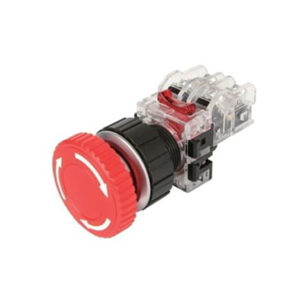 MRE-AR1R, PULSADOR PLASTICO DE EMERGENCIA ROJO TIPO HONGO, CABEZAL 40MM, DIAM. 30MM, 1NA+1NC, C/ RETENCION