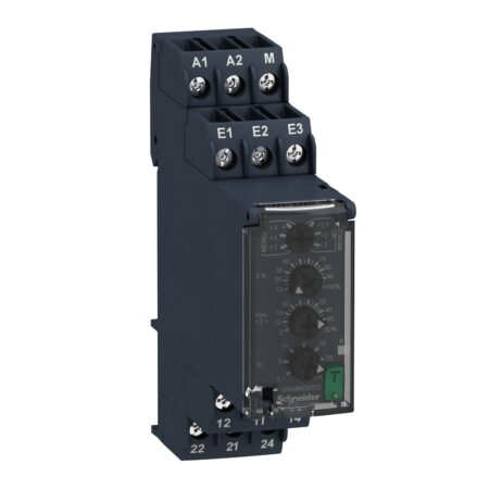 RM22JA31MR, RELE DE CONTROL DE CORRIENTE 4MA-1A, TIEMPO 0.1-30S, SAL: 2NA/NC 5A, 24-240VAC/VDC, IP50