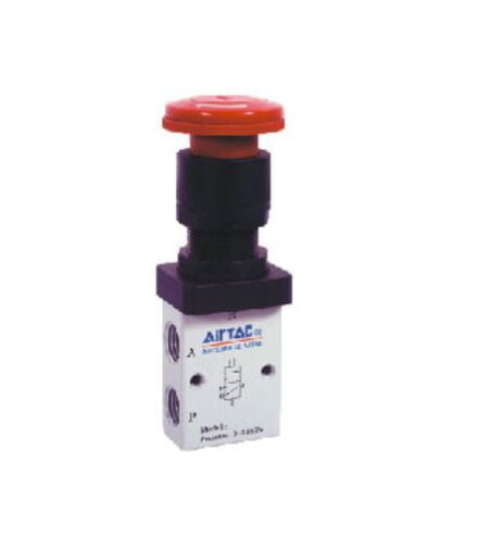 S3PL-08T, PULSADOR DE EMERGENCIA TIPO HONGO 3/2 VIAS 1/4» NPT C/ RETENCION, ROJO